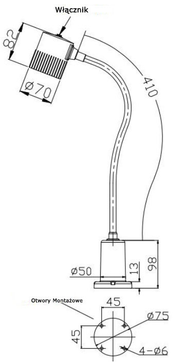 Lampa obrabiarkowa giętka z magnetyczną podstawą M3MR 4.5W 24V